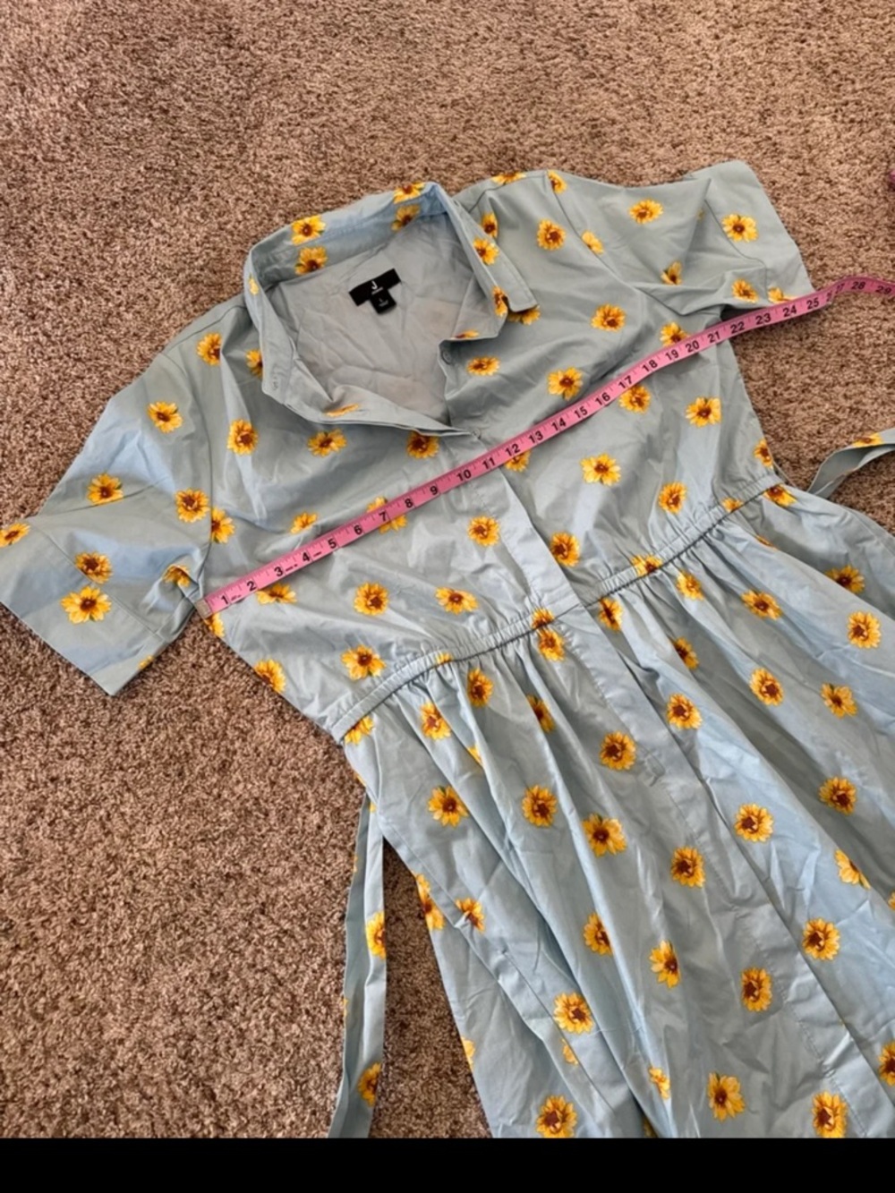 JASON WU Stretch Cotton Printed Twee Shirt Dress Blue Sunflower in Size Large - Picture 10 of 12